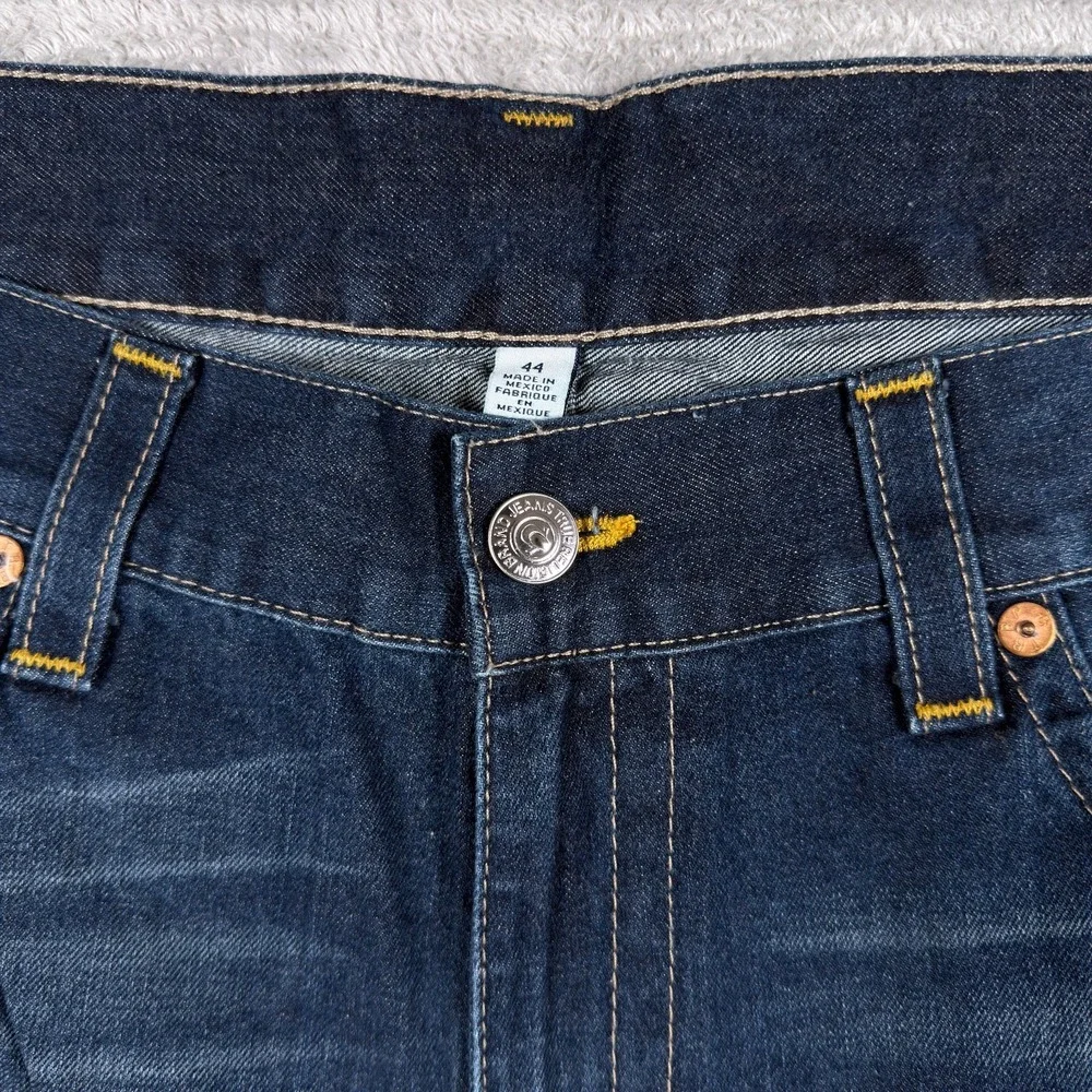 True Religion Jeans Mens 44x34 Straight Allover Earthworm Gold Cursed Blue Denim